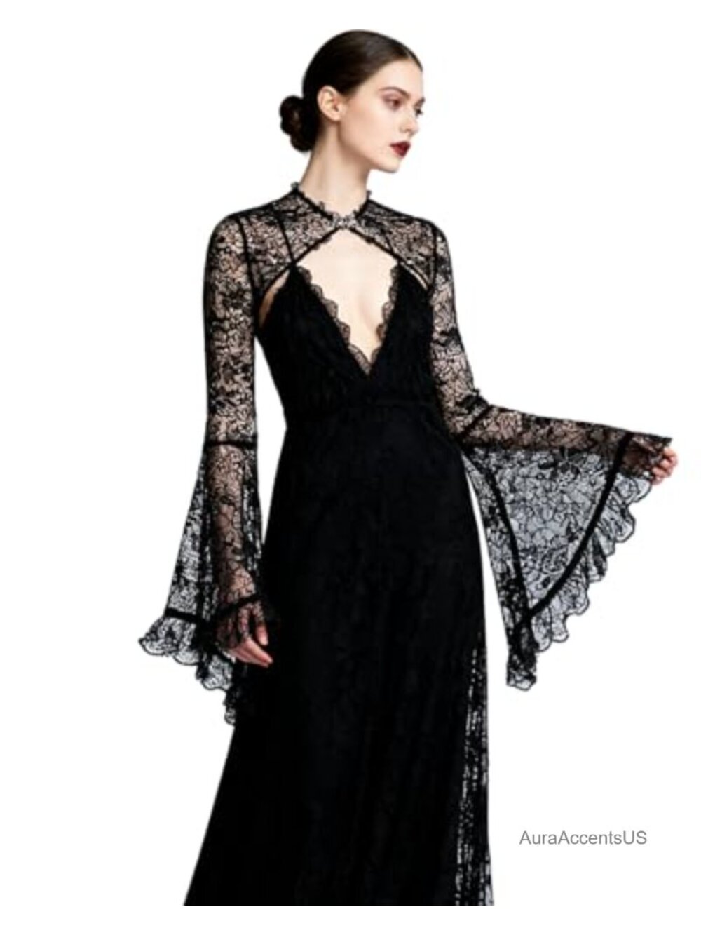 Victorian Lace Bolero Shrug for Women Goth Crop Top Long Flared Bell Sleeves